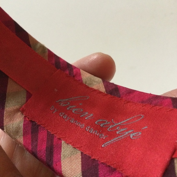 BIEN ABYE FUCHSIA MADRAS PLAID SILK HEADBAND PINK RED GOLD NWOT main image 6